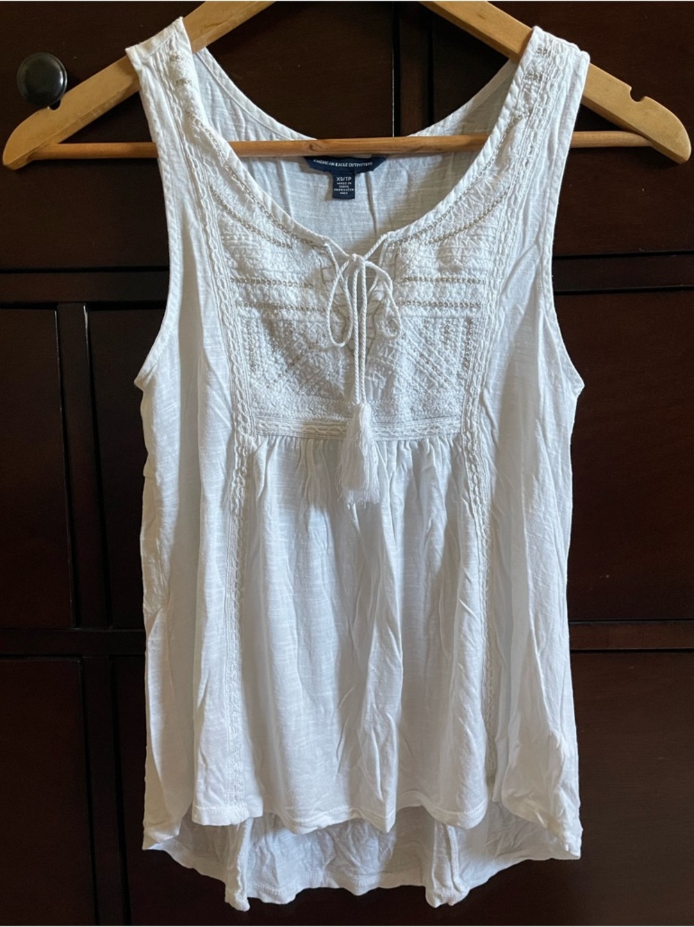 White Embroidered Sleeveless Peasant Top